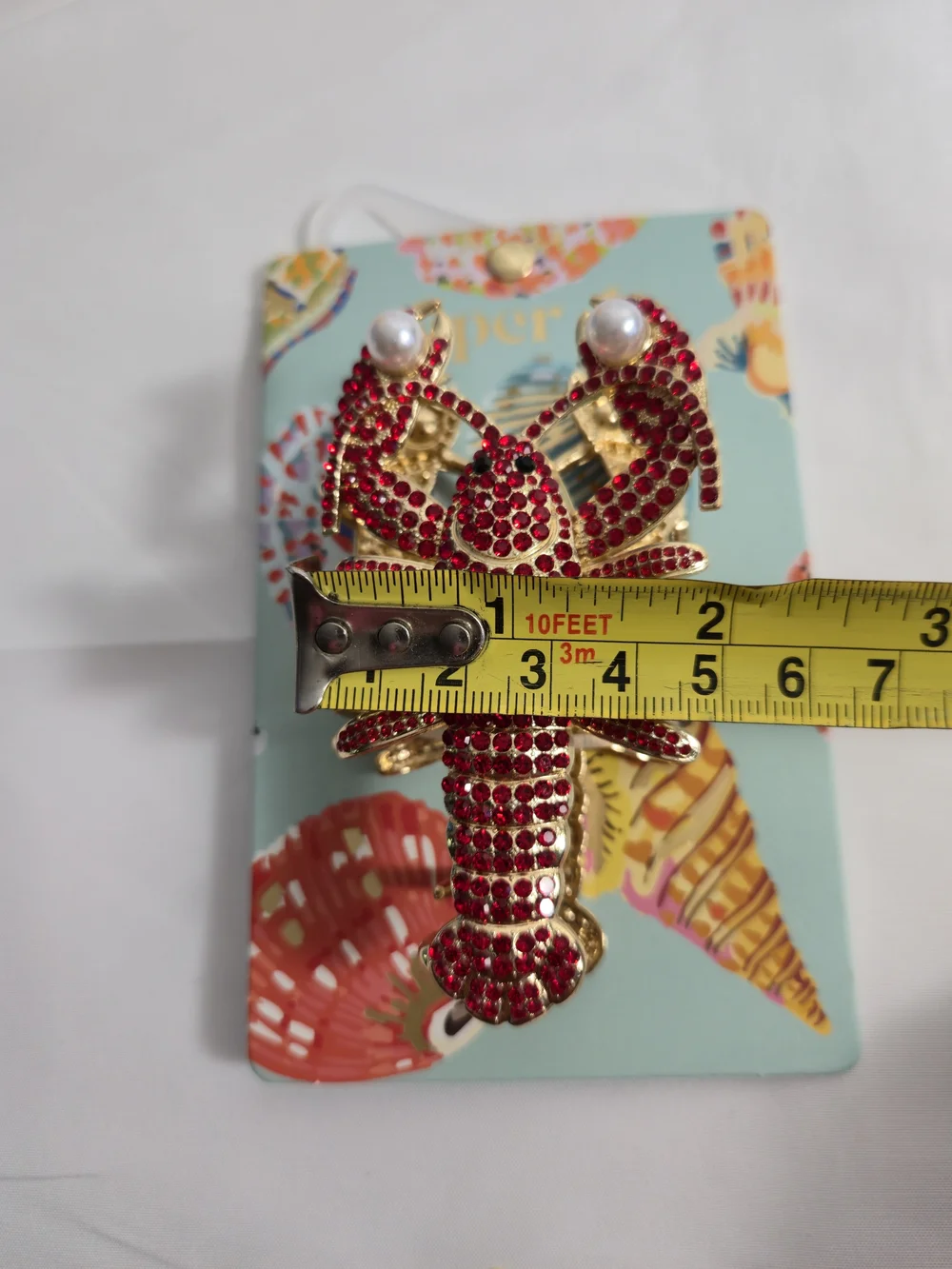 Piper•K Red Crystal Lobster Hair Claw with Pearl Accents NWT